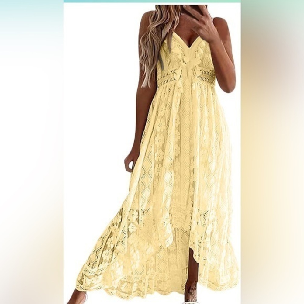 Cupshe Boho lace bohemian Flowy beige lace Midi Festival Dress Size M RefCPS032